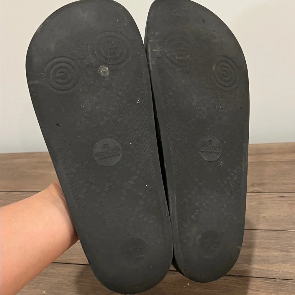 Gucci Black Embossed Slide Sandals